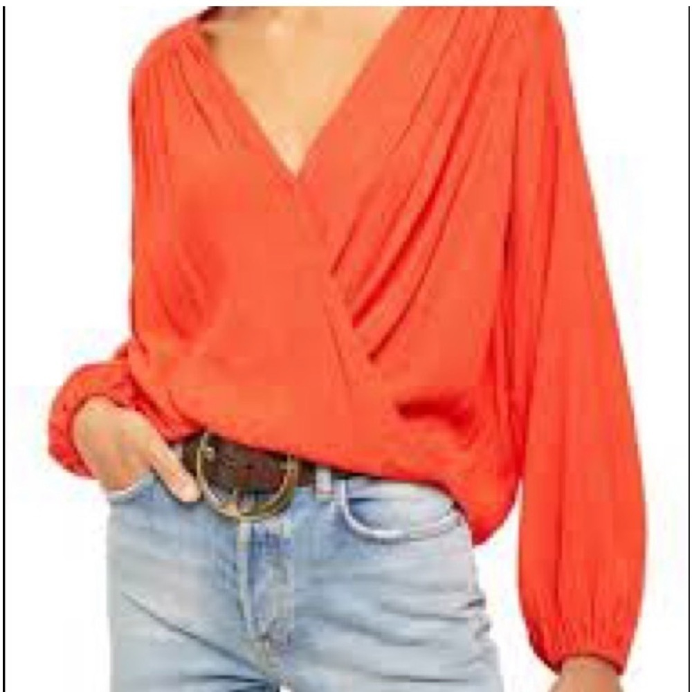 Free People "Check On It" Faux-Wrap Long Sleeve Top Flame Size M - Picture 15 of 16